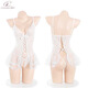 Transparent mesh flirting romantic lace crotch-exposed hip-like jumpsuit female suit 9227 white + model socks average size 80-120Jin [Jin equals 0.5 kg]
