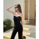 New summer hot girls must wear breasts and waist-retracting and micro-shaping fish bones and strapless V-neck sexy outerwear beautiful back top for women black [KK-K1048] 2XL