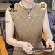 Playboy (Playboy) 2025 Sommer New Herren Ice Seide Jacquard Weste plus Fett Plus Size Schnelltrocknend markless ärmelloses T-Shirt [Single Top] Q6629 Khaki 3xl 170-190jin [Jin gleich 0,5 kg]