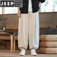 Jeep Spirit Leinen Casual Hohose Herrenhosen Chinesische Baumwolle und Leinenblüten Fett lose Hosen Weitbein-Hosen Khaki + Grau 4xl