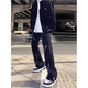 Digada American high street jeans men's spring and summer trend new niche zipper trendy micro-tender casual long trousers DDD-653 black XL