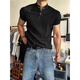 Shantou Lincun black Henry collar POLO shirt short-sleeved men's summer American sports fitness right shoulder T-shirt showing muscles three-quarter sleeves black upgraded style M (suitable) 100-115Jin Jin equals 0.5 kg