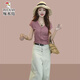 
Woodpecker's new summer women's V-neck T-shirt wide-leg jeans two-piece set white pants M (recommended 100 Jin [Jin equals 0.5 kg])