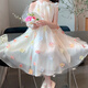 
Feiyao Girls' neck halter dress summer girl mesh princess dress baby summer 2025 new children's clothing fashionable summer neck halter flower princess dress 130 size recommended height 120