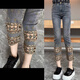 Tulxyijie-Kleidung YJ Hochkunden-Frühling und Sommer reguläre hohle Diamantjeans schlanke Hochwait-Rauchhose Frauen YK671 Retro Blue L 115-130
