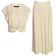 ROEYSHOUSE roe style design sense hemp kink set 2025 summer new pleated top skirt two-piece set 12392 light yellow S