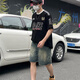 迪伽达美式水洗复古蓝牛仔短裤男夏季新款街头休闲阔腿宽松直筒五分裤 TVFS-826复古蓝 XL