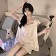 Xiwangchun Yufengfei Feifei Sleeve Pyjamas pour femmes avec des tampons de poitrine 2025 Nouveau gilet sexy Set Summer Home Clothing 9227xi Couleur solide Abricot Couleur Couleur Fixe PAD M