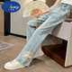 Disney Girls Jeans Frühling und Herbst 2025 Neue Kinderhose Chinesische Kinderstil Big Children's Glockenboden Hosen Frühling und Sommer Dünnstil Hellblau 679 [Sommerstil] 120 cm