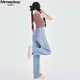 MMOPTOP Tennisjeans für Frauen im Sommer Dünner Eisseide hohe Taille schlampige Hose mit breitem Bein Mnvzk01 hellblau 2xl