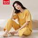 Catman Miiow Pajamas para mujeres en primavera y verano pantalones de manga corta Los estudiantes de estilo coreano puro pueden usar trajes de ropa para el hogar de algodón puro afuera en verano yzt9713 algodón de longitud corta (80-jin [Jin equivale a 0.5 kg])