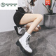 Woodpecker Estilo británico Botas de martin negras de suela gruesa para mujeres 2025 Nuevas parejas de primavera y otoño de cuero de ocho hoyos Botas cortas Black 38
