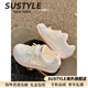 Sustyle Luxury Chaussures féminines 2025 Été Nouvelle chaussures blanches à semelles épaisses respirantes chaussures de femme chaussures en mesh chaussures de formation sportive 9905-3 beige 35