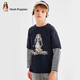 Hush Puppies casual style children's clothing boys autumn bottoming shirt long-sleeved T-shirt loose and comfortable casual long-sleeved crew neck shirt navy blue 130 cm slightly thin