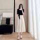 Aemape High-End-Schwarz-Spleißkleid für Frauen 2025 Sommer Neue Mode-Taille und schlanker gefälschter zweiteiliger A-Line-Rock Schwarz S [Empfohlen 90-100 Jin [Jin gleich 0,5 kg]]