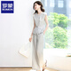 Romon (Romon) Design Slim ärmellose Top-Hose zweiteiliger Sommer Neue modische altersreduzierende Weitbeinhosen Leinen Set Mint Mamba S