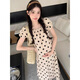 
Yezhi maternity dress 2025 new polka dot dress loose belly-covering large size long skirt puff sleeve summer thin maternity skirt Polka dot maternity skirt [bee] L size