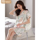 
Victoria's style new nightgown for women's summer ice silk short-sleeved mid-skirt pajamas thin summer women's imitation silk summer dress [8 with chest pad] Champagne powder M9934 M 160