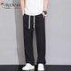 Woodpecker high-quality summer ice silk straight-leg casual pants for men's ice-sensing thin style versatile draping loose wide-leg trendy pants JS983 black 3XL