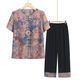 Camisa de verano Blue Flag Grandma Set de dos piezas de dos piezas de moda y de moda Mam y de manga corta Pantalones de ropa de mediana edad y ancianos LQ6626 Red Set XL Recomendado 80-100Jin [Jin equivale a 0.5 kg]