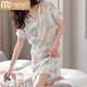 MODAL 2025 NOUVELLE NIGHNGOWN POUR FEMMES Ice d'été Silk Silk à manches courtes pyjama mince Femmes d'été Imitation Silk Robe d'été Mint Blue M9928 [Garnières courtes / pavé sans poitrine] L 165