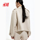 H/M Kurzjacke 2025 Sommer Neue Mode Frauen-Leinen-Blend Übergroße Jacke 1262912 Leicht Beige S 160/88
