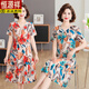 Hengyuanxiang (Hyx) Mutter Sommer kurzärmeliges Eiskleid modische großgröße mit mittleren und älteren Frauen locker mit Bauch bedeckender elastischer Blütenrock rot MJL683 3xl [vorgeschlagen 120-135jin [Jin gleich 0,5 kg]]