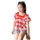 Mädchen Puffarm Shirt Kurzarm Sommer Neues Quadrat Halsband Top Mädchen Baby süßes koreanisches Kinderpuppenhemd 9934 Liebeshemd 120 120 cm
