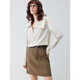 ELLE brown striped texture irregular lapel shirt for women 2025 autumn new design niche shirt striped L
