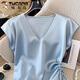 Woodpecker (TUCANO) blue pleated waist-hugging lace-up short-sleeved T-shirt for women 2025 summer new style versatile and unique super beautiful satin versatile blue M (80-95Jin [Jin equals 0.5 kg])