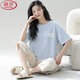浪莎（LangSha）睡衣女夏季薄款短袖七分裤2025年新款休闲舒适女士家居服两件套装 7029# L 【推荐95-115斤】