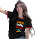 GTYUWVG2025 Nouveau modèle de t-shirt à manches courtes pour femmes pour les femmes devant les épaules Coton Pure Produits européens Lâche et à la mode Princement Top Summer INS TRENDY 6197 Collier rouge noir Imprimerie rose S