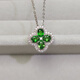 MHFDO tsavorite pendant tsavorite necklace four-leaf clover pendant huge bright green stem