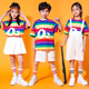 10,000 people collected the Children’s Day Performance Clothes Overalls Set Kindergarten Graduation Photos Elementary School Cheerleaders Rainbow T+White Overalls+Socks 90 90