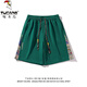 Woodpecker Japanese retro bear embroidered casual shorts men and women summer trendy couple loose wide-leg sports five-point pants flower white M