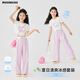 moonkids女童多巴胺短袖套装2025新款夏季儿童度假风穿搭夏装大童两件套薄 19119白色短款T+15277蓝色阔腿裤 120 cm