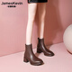 James Kevin Brand Französisch Dicke Ferse Chelsea-Stiefel 2024 Herbst und Winter Neue Frauenstiefel mit mittlerer Übersicht und Samt- und Design-Sensing-Nacktstiefel für Frauen Brown Single Layer 34 220mm