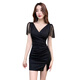 USYK sexy hip-pack nightclub dress for work nightclub dress for women deep V dress foot massage foot bath technician work clothes 3883 black S recommended 80-95 Jin [Jin equals 0.5 kg]