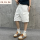 FR.YH.ZH Yin Xiaoji Heavy Washed Loose Working Large Pocket White Bamboo Denim Shorts Cropped Pants Men and Women 1049 White S