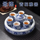 Close-up blue and white porcelain tea set Jingdezhen ceramic complete set household double-layer anti-scald tea cup living room office tea tray Panzhilian