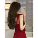 
Qu Chen red dress skirt dress pure toast dress sexy dress summer dress suspender skirt red high-end retro short skirt M [Suggested 90-105 Jin [Jin equals 0.5 kg]]