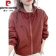 Pierre cardin versatile drawstring short hooded jacket jacket top 2025 spring and autumn new fashionable European casual jacket Burgundy 2XL 125Jin[Jin equals 0.5 kg]-140Jin[Jin equals 0.5 kg]
