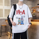 QLTQZQ2025 Camiseta de manga corta de cuello redondo para niños, estudiantes de secundaria, tops de mangas para niños pequeños, ropa de verano, 7027 actualización de calidad blanca (soltera de manga corta) M 80-95Jin [Jin equivale a 0.5 kg]