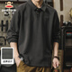 Paul Frank long-sleeved T-shirt men's solid color polo shirt men's spring and autumn American bottoming shirt men's tops dark gray XL