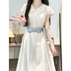 Cotton French giant beautiful shirt dress for women in summer 2025 new small temperament with waist-pinching waist to make them look slim and long skirt. White shirt dress L Recommended 105-120Jin [Jin equals 0.5 kg]