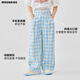 
moonkids children's clothing girls plaid wide-leg pants 2025 autumn new children's straight-leg casual trousers early autumn fashionable pants two-pair [15336 blue +15272 light apricot] 170 cm