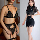 Palacio Victoria SETY BRA SET SEXY ARRILTABLE TRES PISTOS TRIANGLE CUP CUERA TANGA BRA DE TRES PIEZAS SET BRA + BATIAS + GARTER M