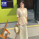 罗蒙绸缎连衣裙两件套女欧洲站2025春夏新款遮肚显瘦天丝收腰衬衫吊带 冰川蓝 套装 M 建议80-110斤