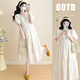 Ran Qiqi pregnant women's dress light luxury high-end 2025 new summer French cotton hollow short-sleeved loose large-size skirt milk apricot color L