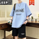 JEEP SPIRIT teen sports suit fat boy 12-15 years old junior high school students short-sleeved T-shirt 13 trendy handsome large-size summer suit TZ6630 black [short sleeves + shorts] M [75-105Jin [Jin equals 0.5 kg]]
